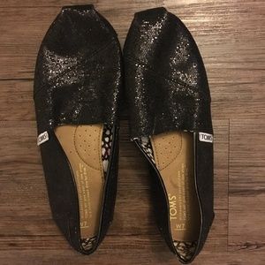 Black Glitter Toms Flats